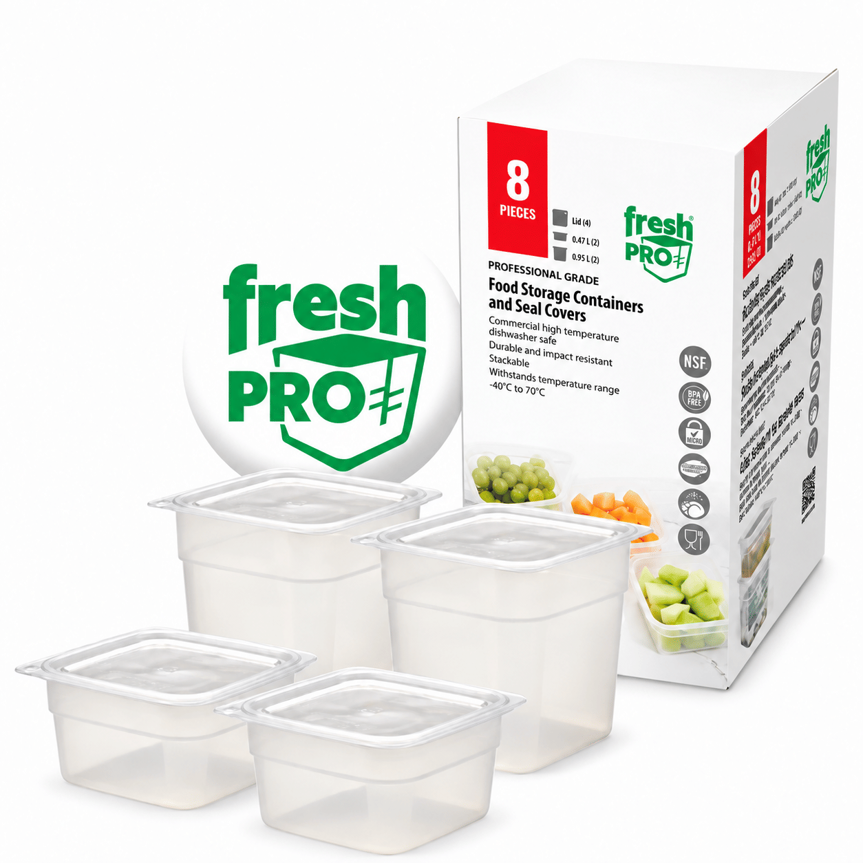 ชุดกล่องถนอมอาหารพร้อมฝาปิด CAMBRO CAM1-1HFPRO4PKI-190 0.5 - 1 ควอร์ต (ชุด 4 ชิ้น)_0